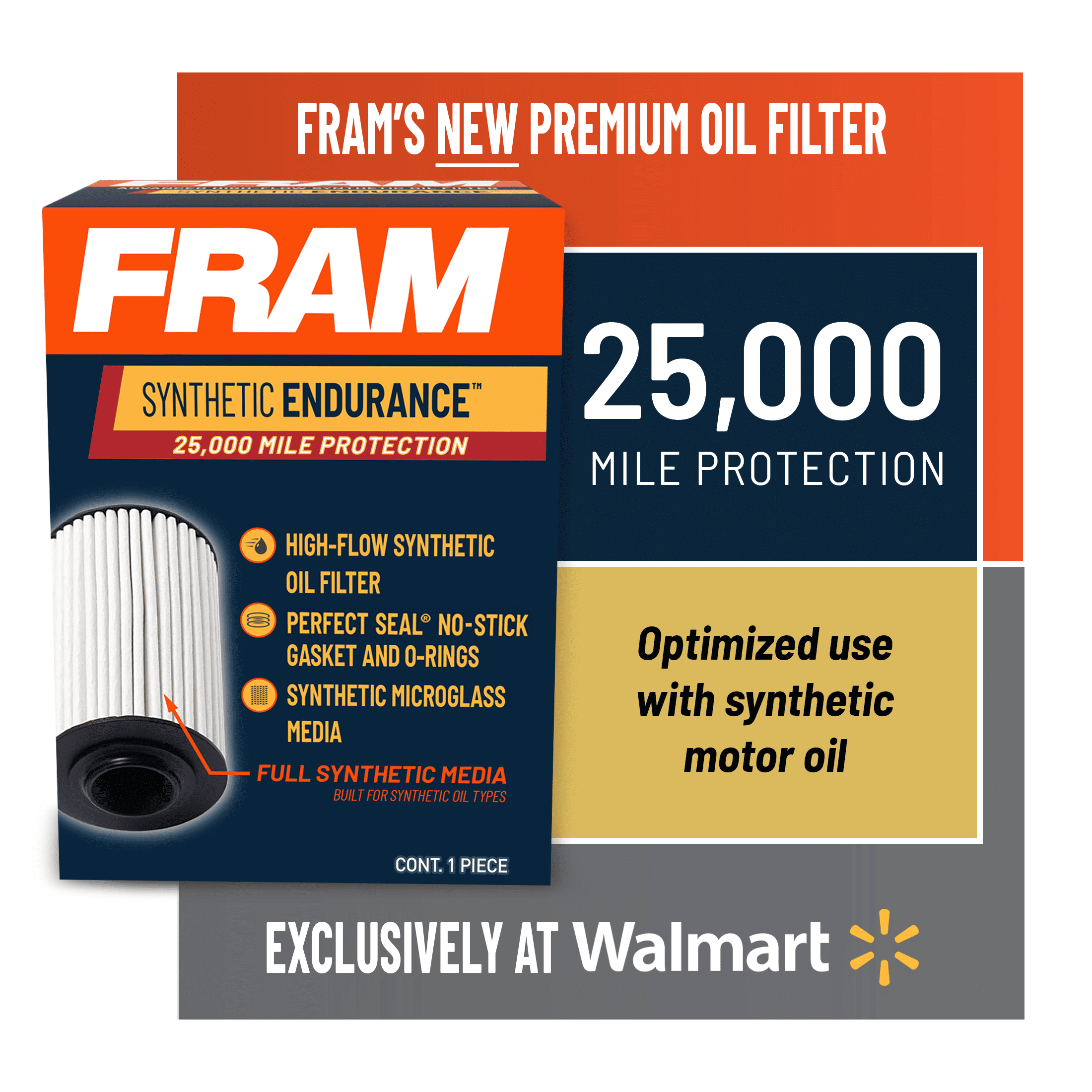 FRAM Synthetic Endurance FE11665, 25K mile Premium Oil Filter for Synthetic Oils