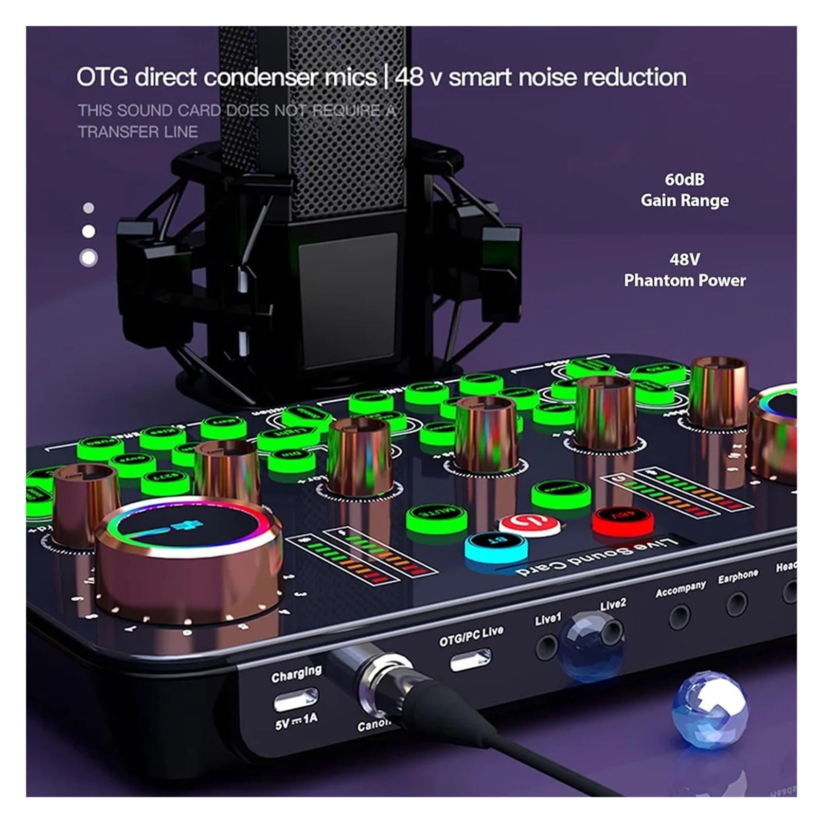 Live Sound Card Mixer Interface With DJ Mixer Live Sound Effects Speech Converter For e PC Streaming Media Recording ,Easy to Operate