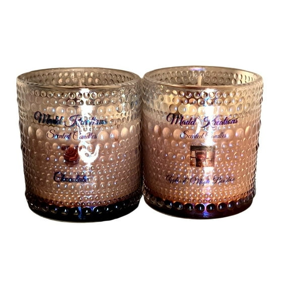 Madd Kreations Decorative Glass Jar Candles with Hobnail Pattern,  Rose Gold, Set of 2, Floral Design