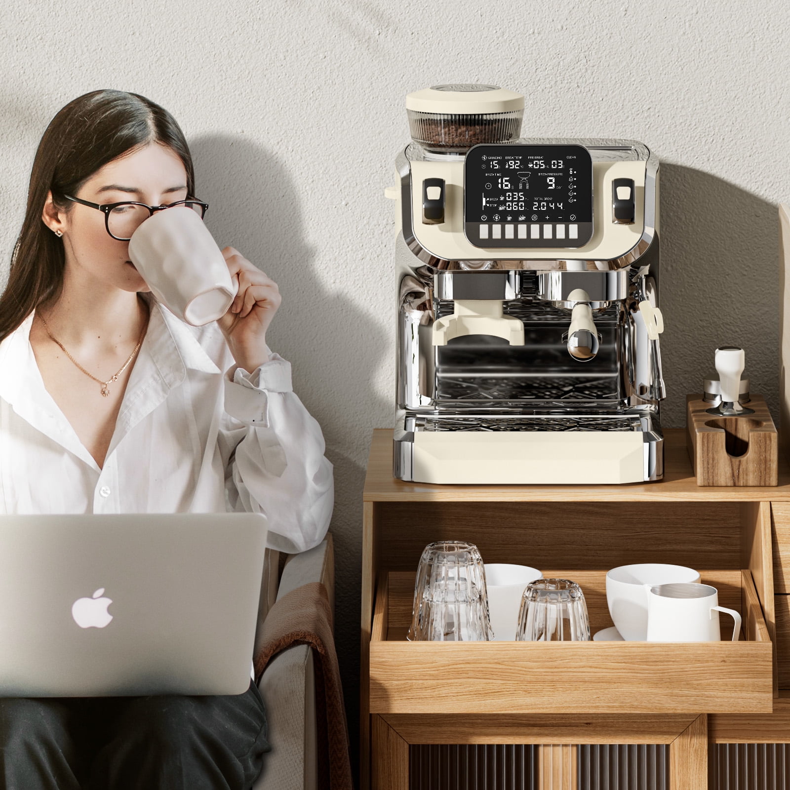 Mcilpoog 15-Bar, 1-Cup Cream Espresso Machine