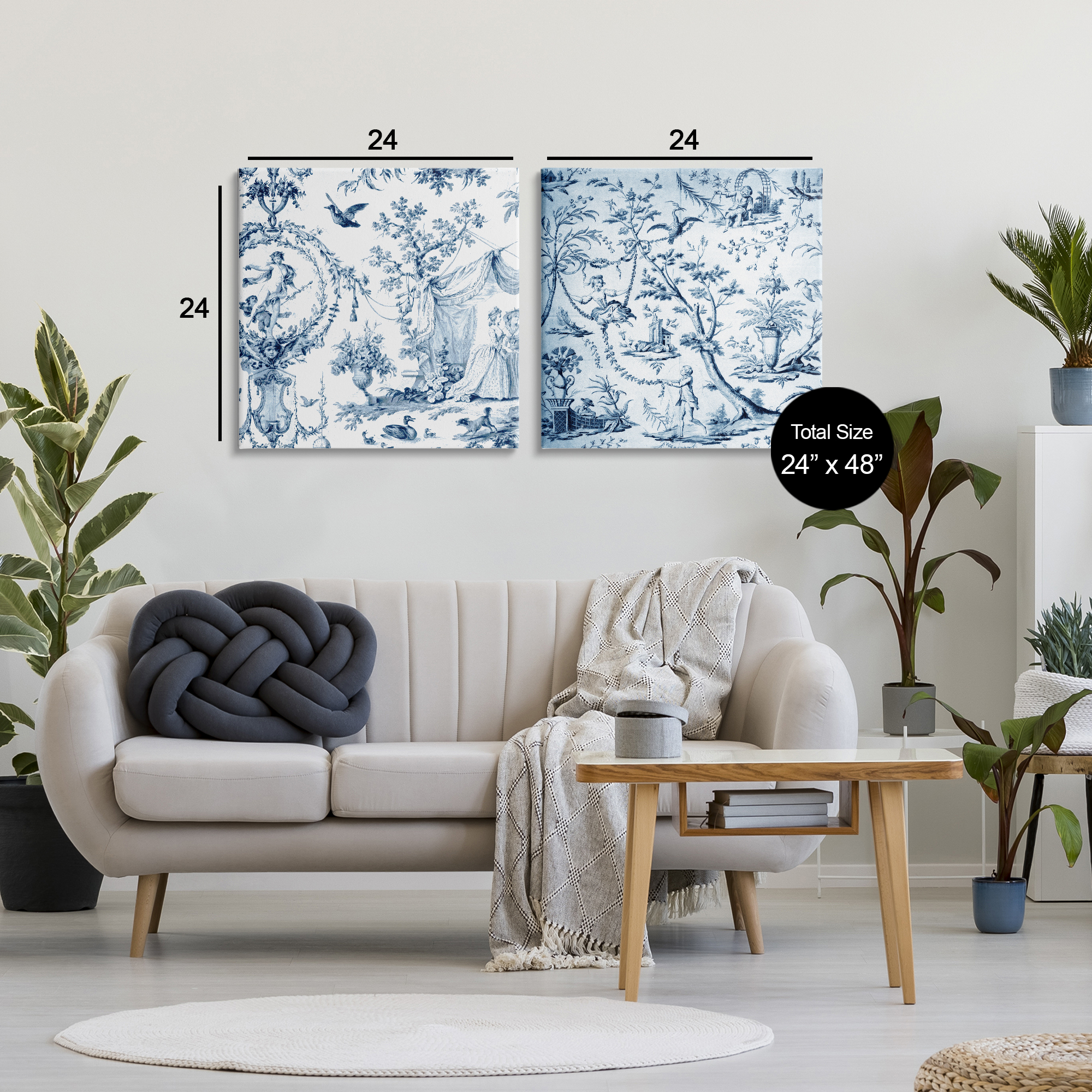 Intricate Toile Scenery 2 Piece Canvas Wall Art Set, design by Vintage Hustle