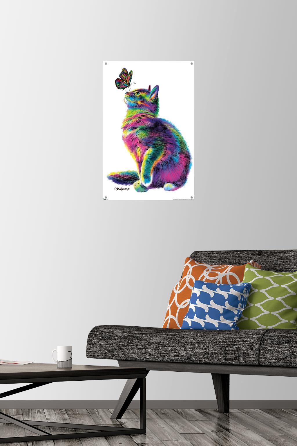 PD Moreno - Cat and Butterfly Wall Poster with Pushpins, 14.725" x 22.375"