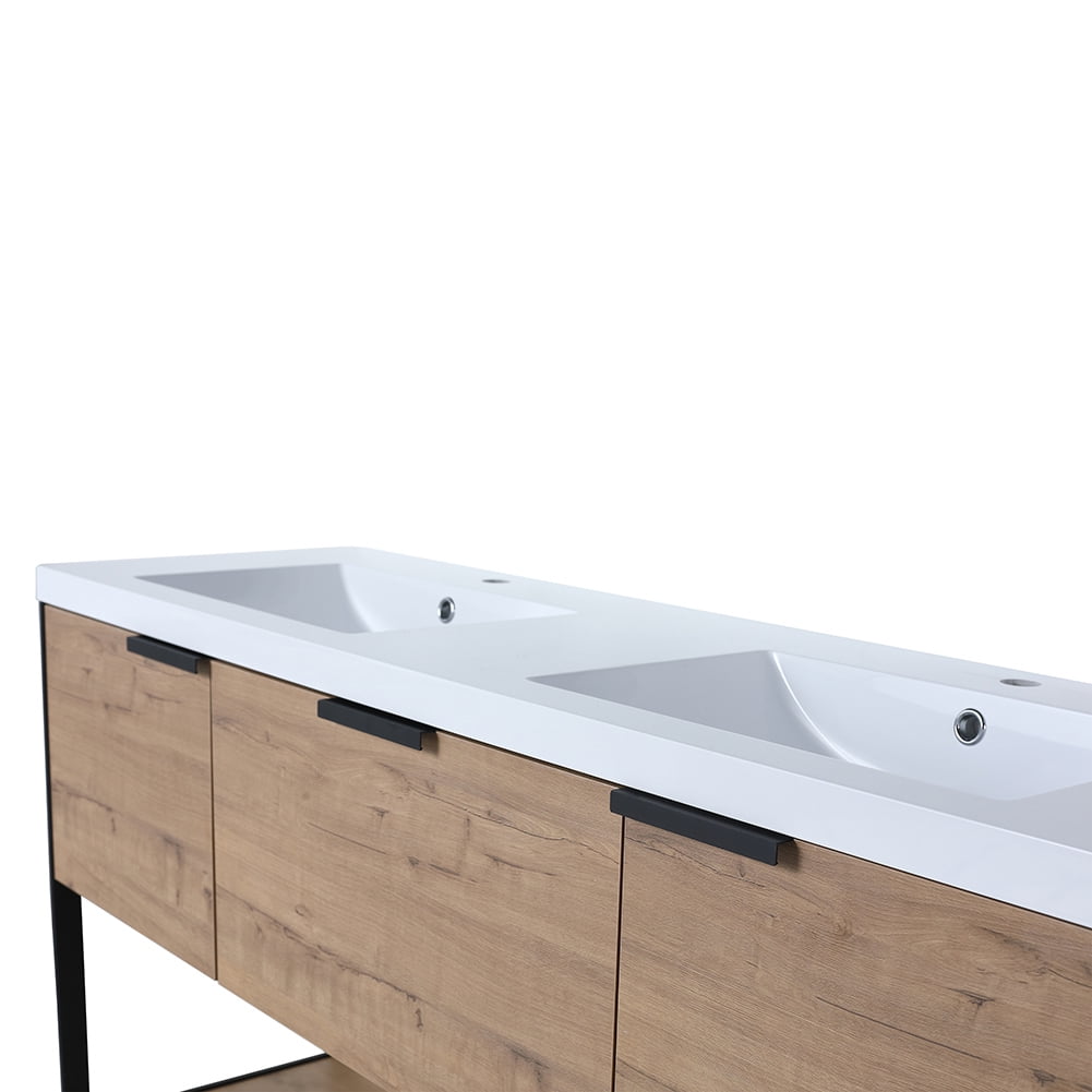 Kepooman 59" Bathroom Vanity, Modern Floating Bathroom Cabinet with Doors and Drawer, Imitative Oak Kepooman 59" Bathroom Vanity, Modern Floating Bathroom Cabinet with Doors and Drawer, Imitative Oak