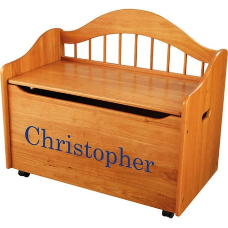 KidKraft - Personalized Limited Edition Honey Toy Box Blue Library Font Boys Name
