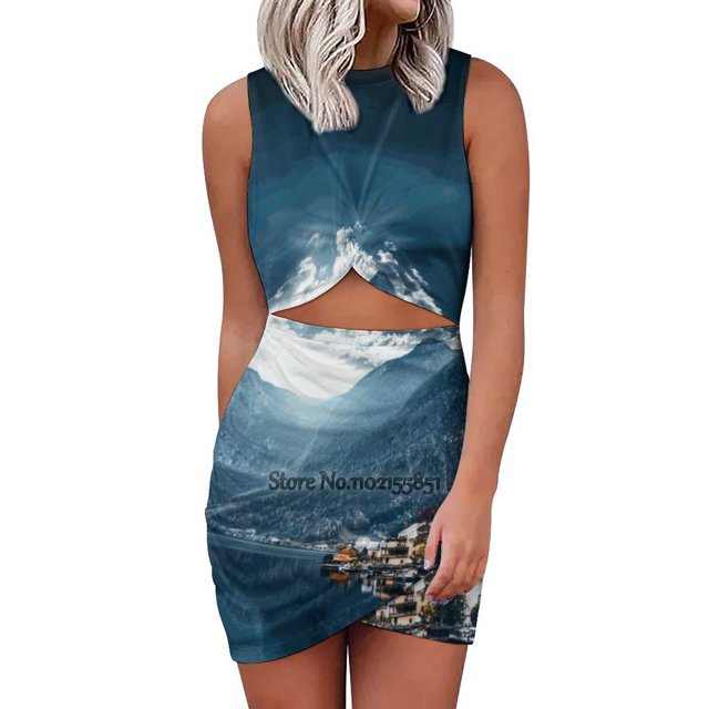 Hallstatt In Austrian Alps Back Lacing Backless Dress Square Neck New Plus Size Elegant Women Dress Bridge Built Structure