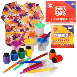 J Mark Toddler Painting Set - 38-Piece Set with Art Smock, 6 Non Toxic Washable Tempera Paints, Painting Paper, Brushes, Sponges