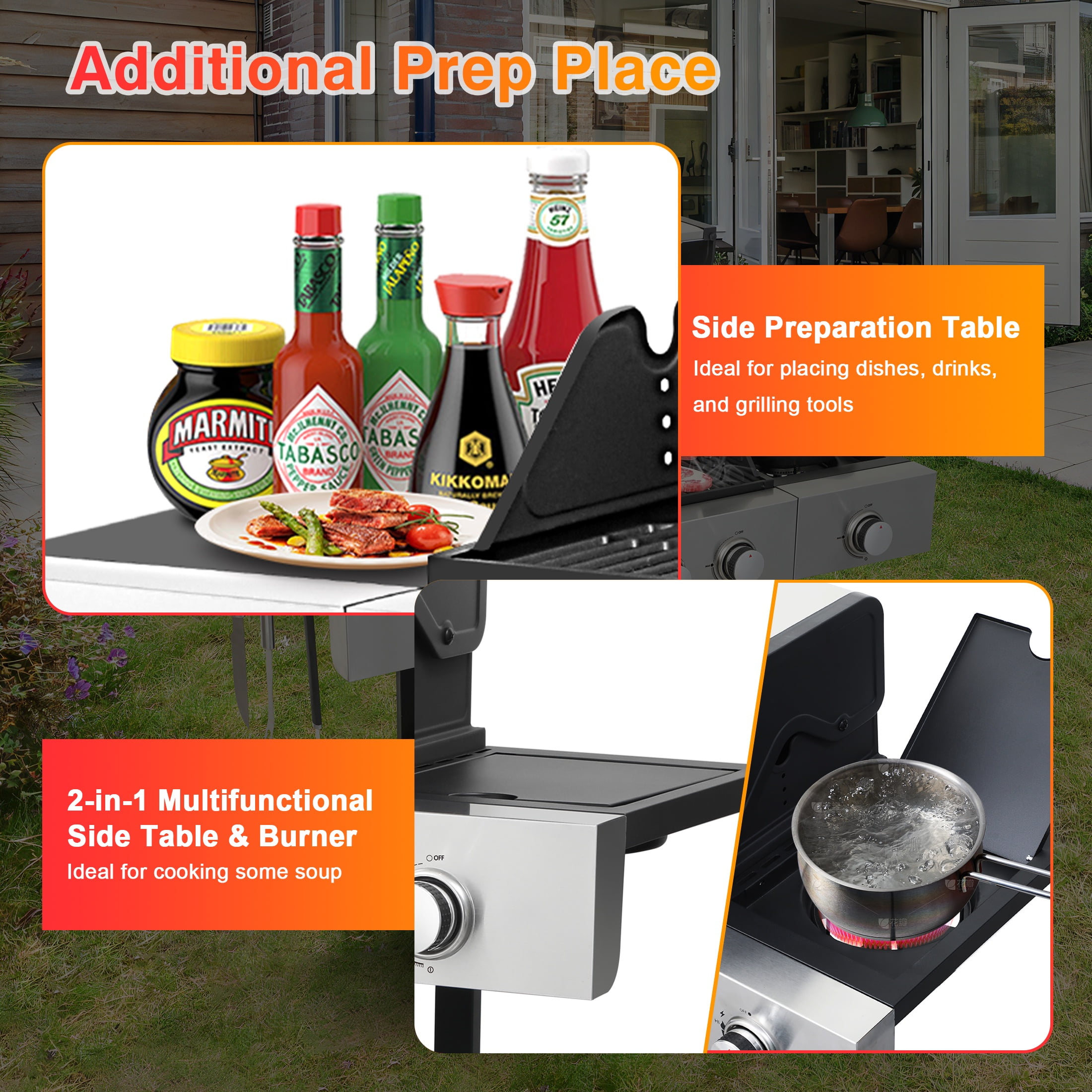 Segmart 3 Burner BBQ Propane Gas Grill with Side Burner, Stainless Steel 40,500 BTU Patio Garden Barbecue Grill with Wheels, and Bottle Opener, Perfect for Camping, Outdoor Cooking