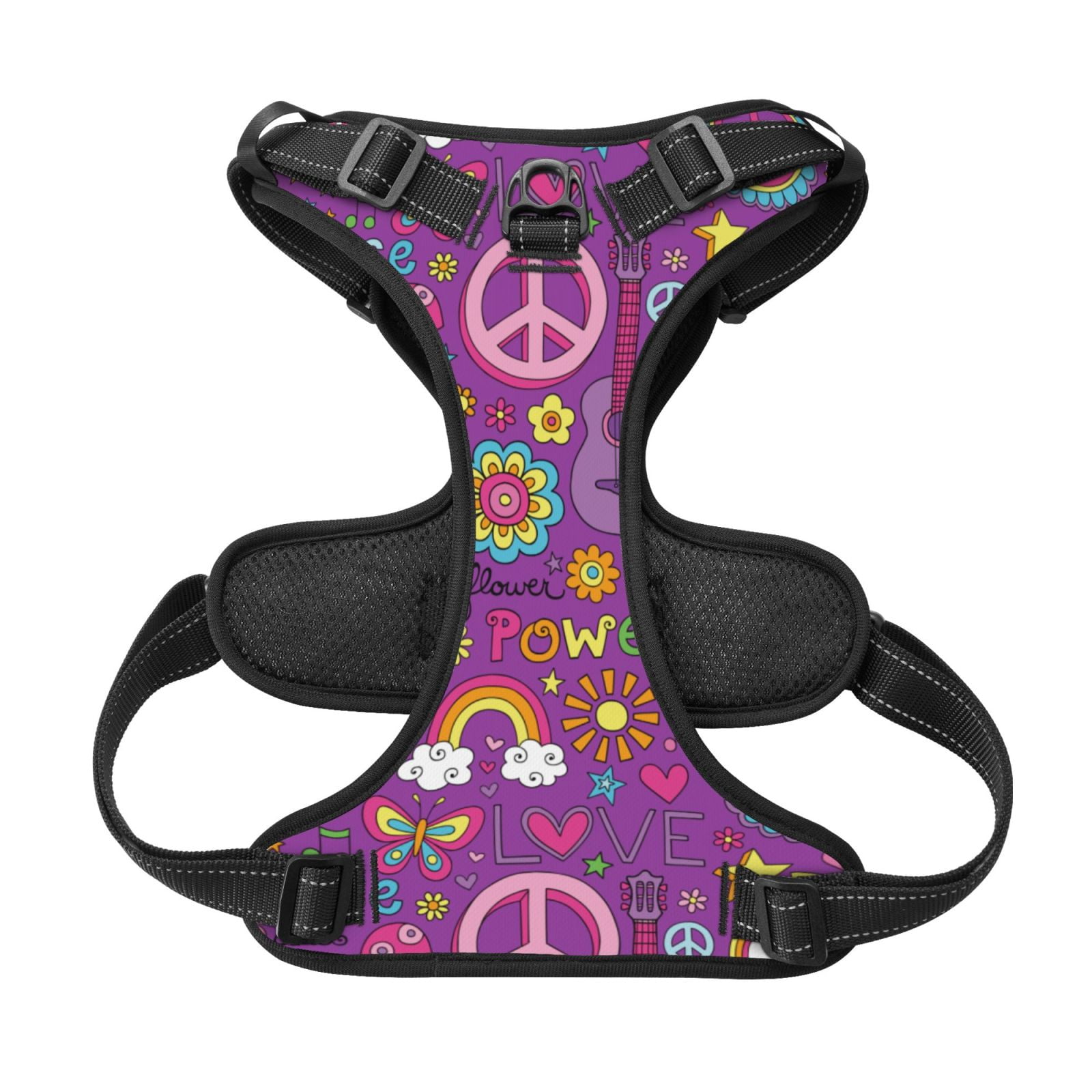 Picia Peace Love and Dove Flower Power No-Pull Dog Harness Reflective Front Clip Vest with Handle,Step-in Air Dog Harness,Adjustable 2 Metal Rings 4 Buckles,Easy to Put on & Take Off Medium