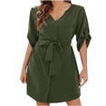 thumbnail image 1 of FAIWAD Robe Chemise à Col en V pour Femme, Manches Courtes, Boutonnée, Robe Tunique d'Été Décontractée, Mini-Robe avec Ceinture, 1 of 5