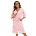thumbnail image 4 of Women's Zipper Robe 3/4 Sleeve House Wear Knee Length Sleepwear Soft Casual Waffle Knit Housecoat with Pockets and Belt, S-2XL, 4 of 7