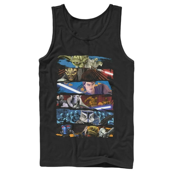 Men's Star Wars: The Clone Wars Character Paint Swipe Panels  Tank Top Black Large