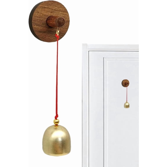 Shopkeepers Bell for Door Opening, Retro Brass-Style Hanging Door Chime with Wooden Mount, Adhesive Entry Bell for Home Office Cafe Retail Store