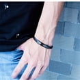 thumbnail image 5 of Dainty Leather Medical Alert Bracelet Personalized ID Nameplate Bracelets for Men Women Disease Food Allergy Identification Jewelry for Emergency SOS Name ICE Medical Info Customizable, 8.26inch, 5 of 7
