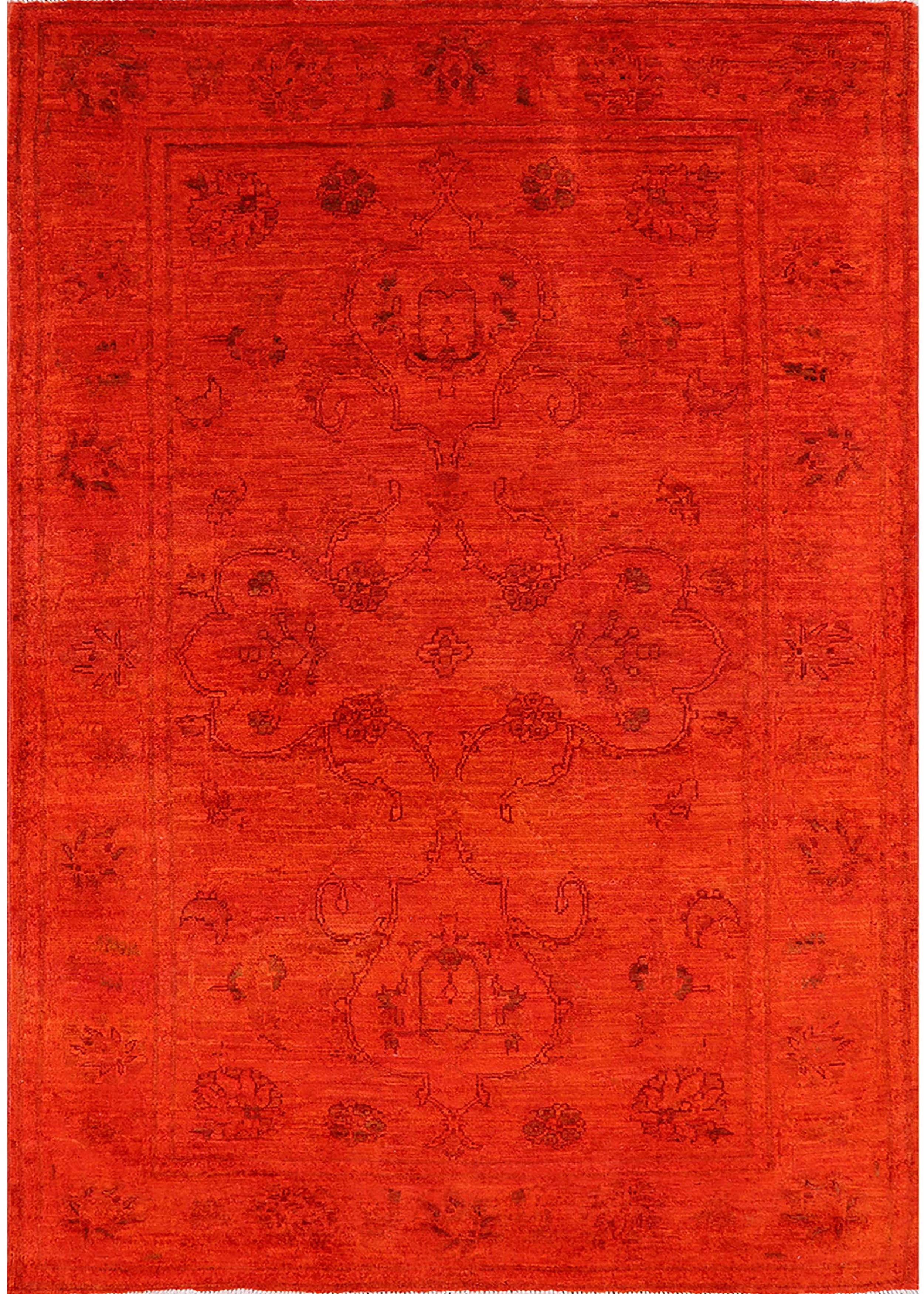 Ahgly Company Indoor Rectangle MidCentury Modern Orange Oriental Area Rugs, 6' x 9'