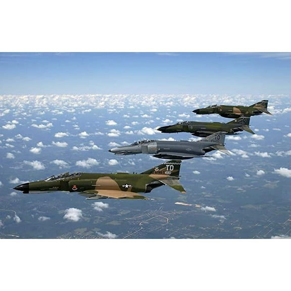 Iconic Arts Laminated 37x24 inches Poster: Fighter Jet Air Force Phantom Ii Aircraft F 4E 1997 USA Army War Fight Defense Jet Fly Military Weapons Aif Force Aviation Air Sky