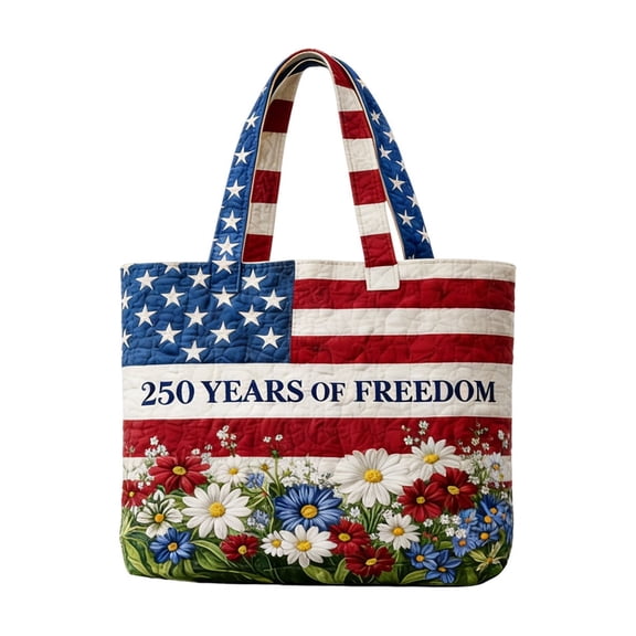 250th Anniversary Tote Bag Patriotic American Flag Floral Shoulder Bag 1776-2026 Commemorative Handbag for Women 15 x 13.8 Inch Red
