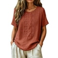 thumbnail image 2 of Summer Tops for Women Pleated Cotton Linen Tops Solid Color Shirts Blouses And Tees, 2 of 6
