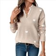thumbnail image 2 of Suéter con Estampado de Corazones para Mujer, Cuello en V, Jersey de Punto con Ribete de Encaje Caqui M, 2 of 10