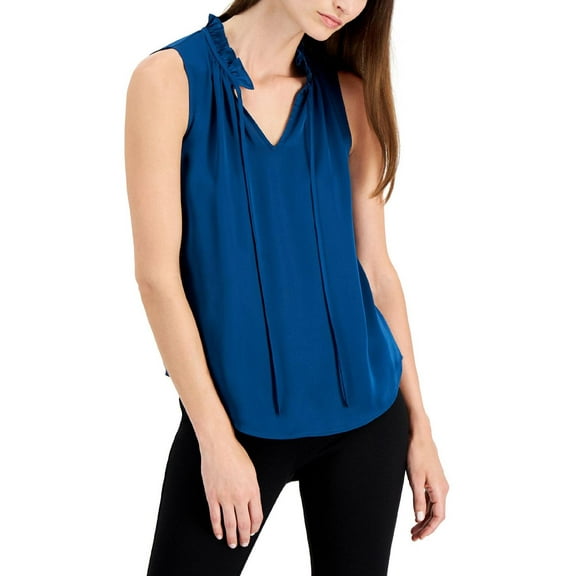 Anne Klein Womens Satin Tie Neck Shell