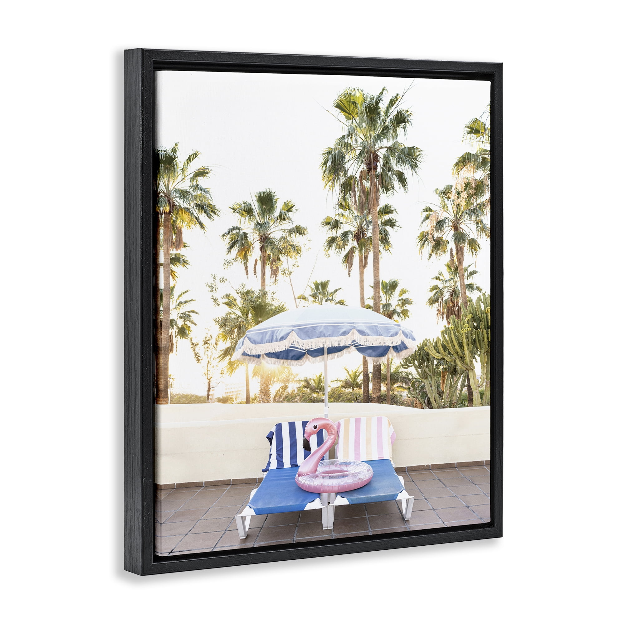 Stupell Industries Poolside Flamingo Float Landscape & Nature Photography Black Floater Framed Canvas Art Print Wall Art, 17 x 21