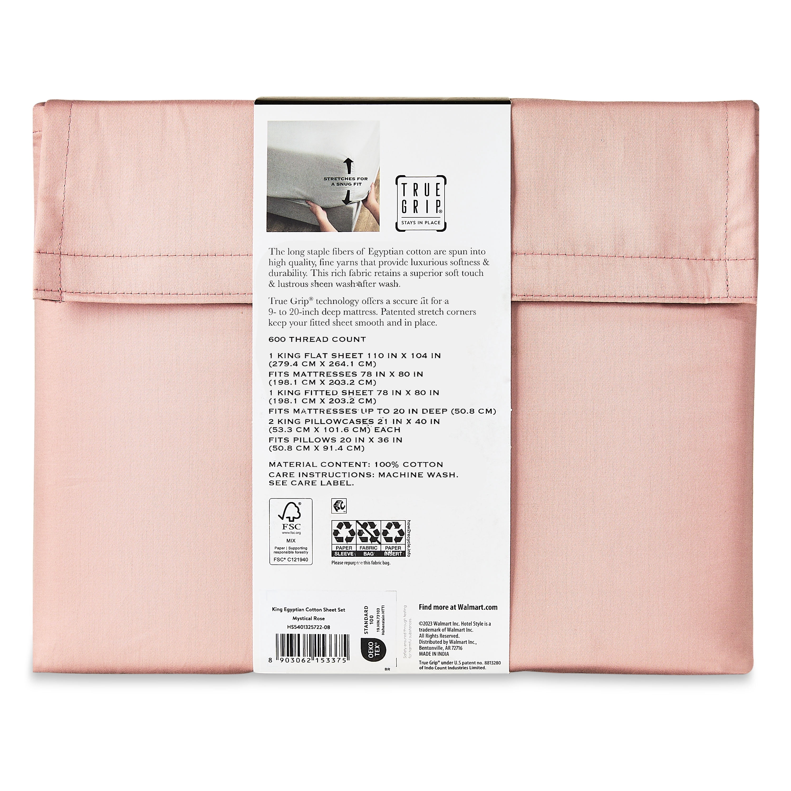 Hotel Style Egyptian Cotton 4-Piece Sheet Set, King, Rose, 600 Thread Count, Deep Pocket