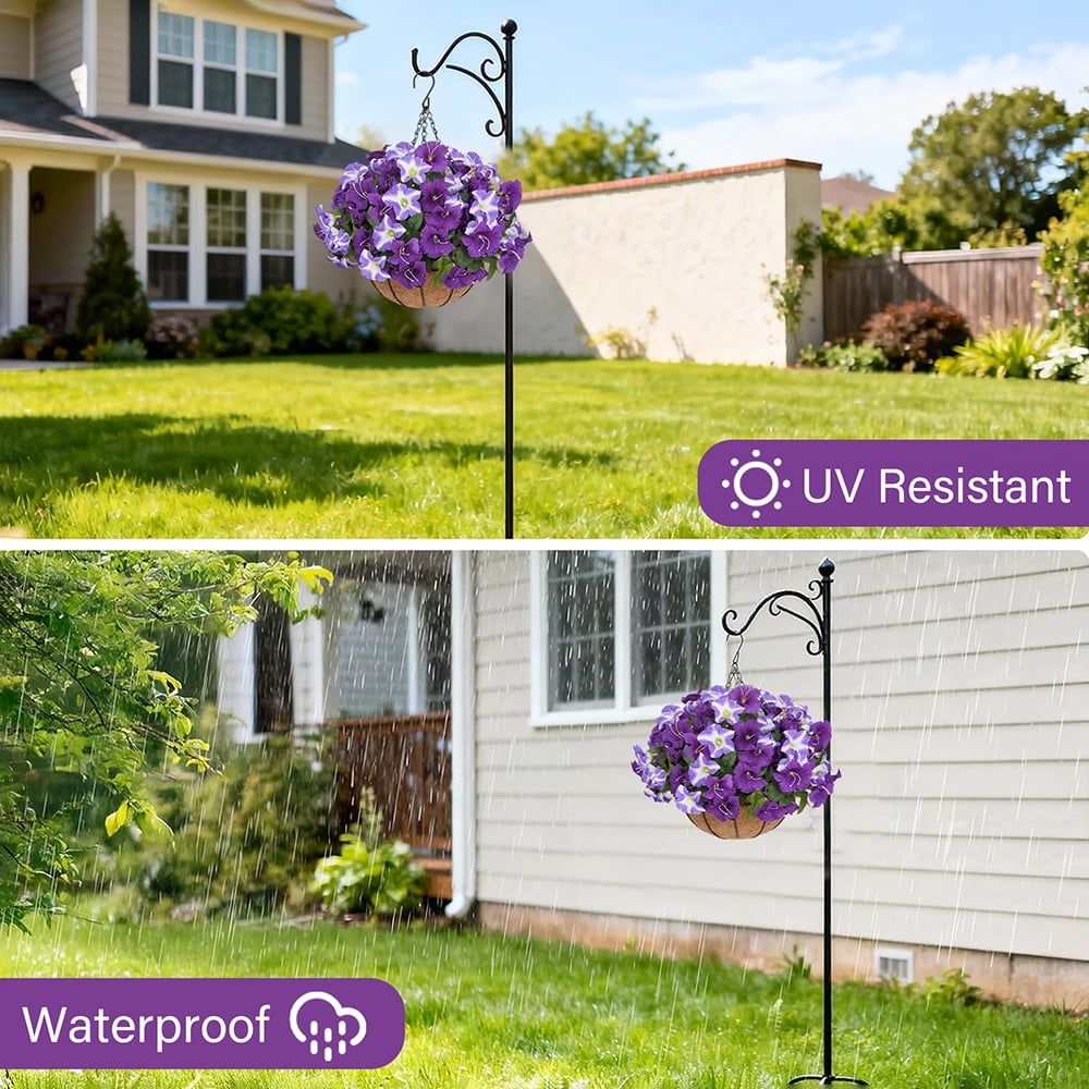 2 Sets Of Artificial Hanging Flower Baskets For Plant Outdoor Decoration, Simulated Silk Anti Uv Morning Glory Flowers, Suitable For Home Porch, Terrace, Garden, Courtyard