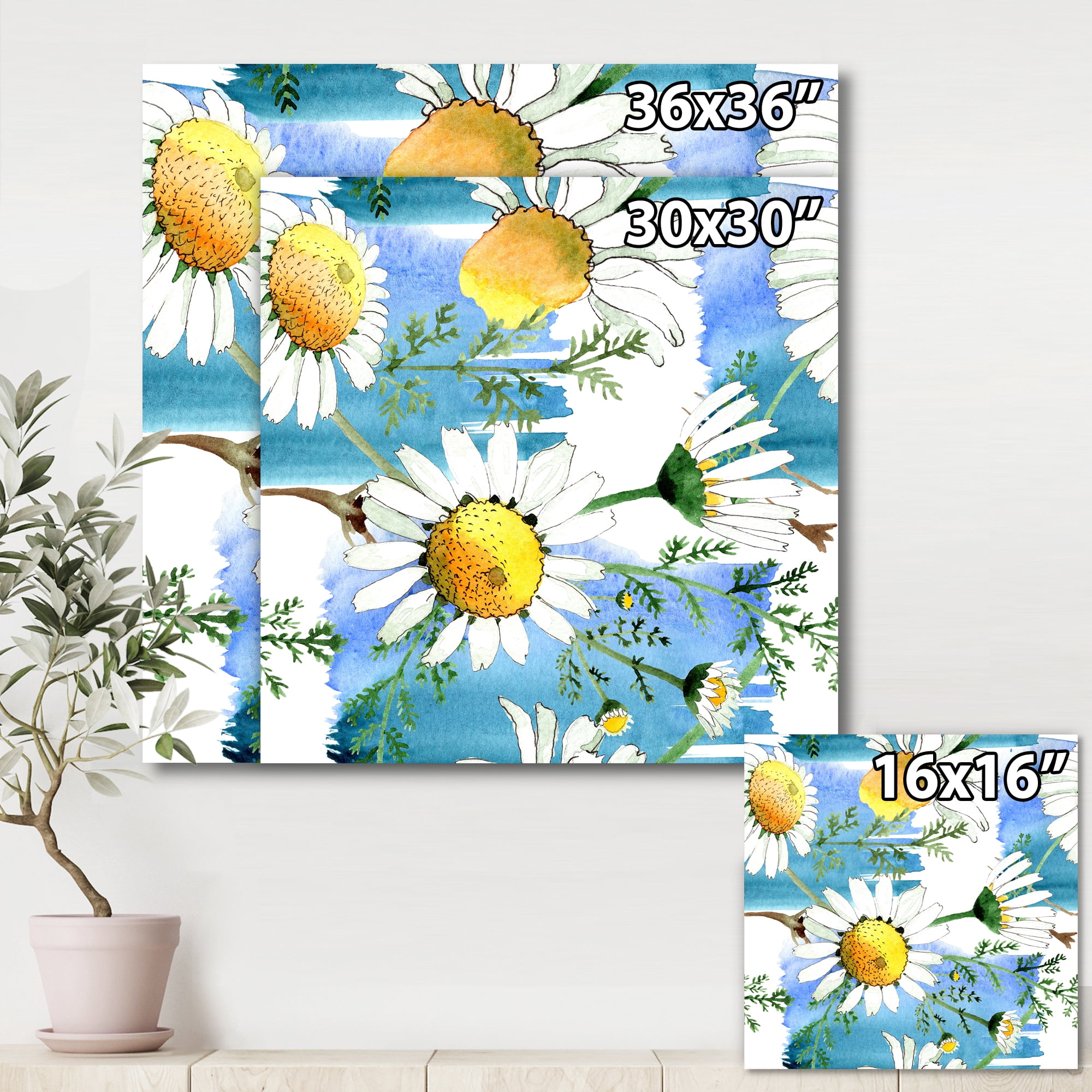Designart ' Wild Spring White Chamomile Flowers ' Traditional Canvas Wall Art Print