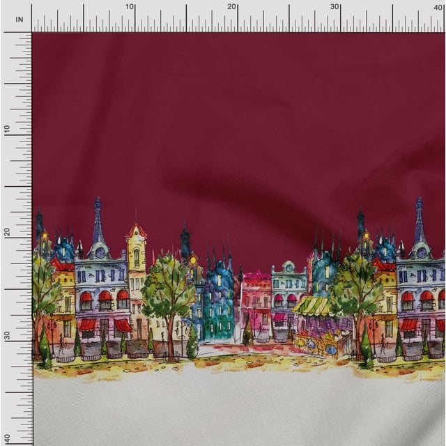 Soimoi Georgette Viscose Fabric Buildings Panel Print Sewing Fabric Yard 42 Inch Wide