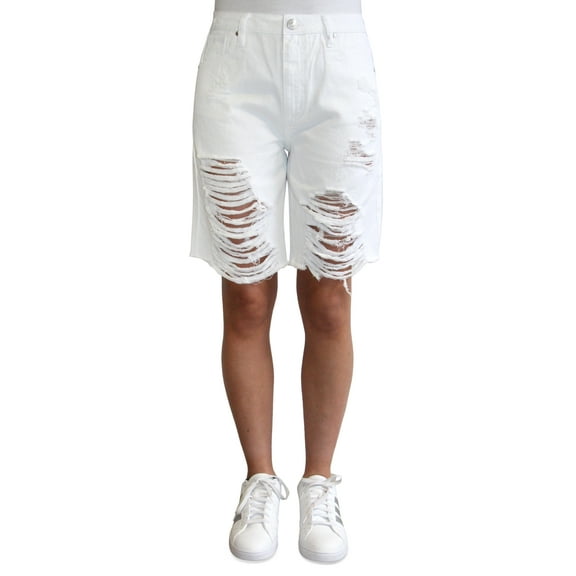 Almost Famous WHITE Girls' Juniors' Cotton Ripped Bermuda Shorts, 3