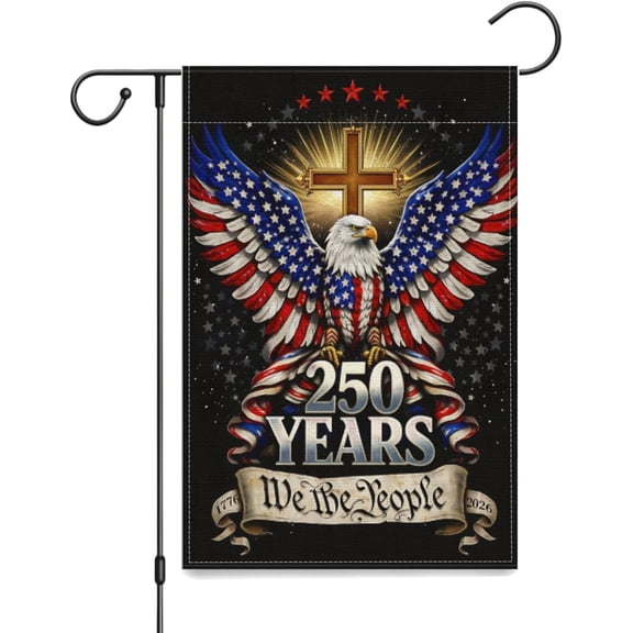 Patriotic 250th Anniversary Garden Flag, Double-Sided Eagle and Cross Design, 1776-2026 Commemorative USA Banner, 18"L x 12"W