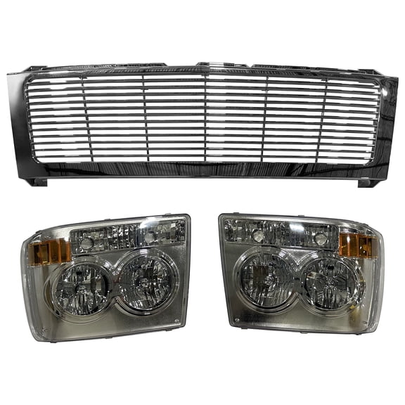 Ikon Motorsports Front Bumper Hood Upper Grille Replacement W/Headlights For 1999-2002 Chevrolet Silverado 1500 2500 4500, Range Rover Style Chrome