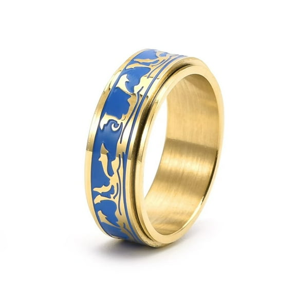 PAURO Men's Stainless Steel Sporty Ocean Dolphin Rotatable Resin Ring Goold Size 10