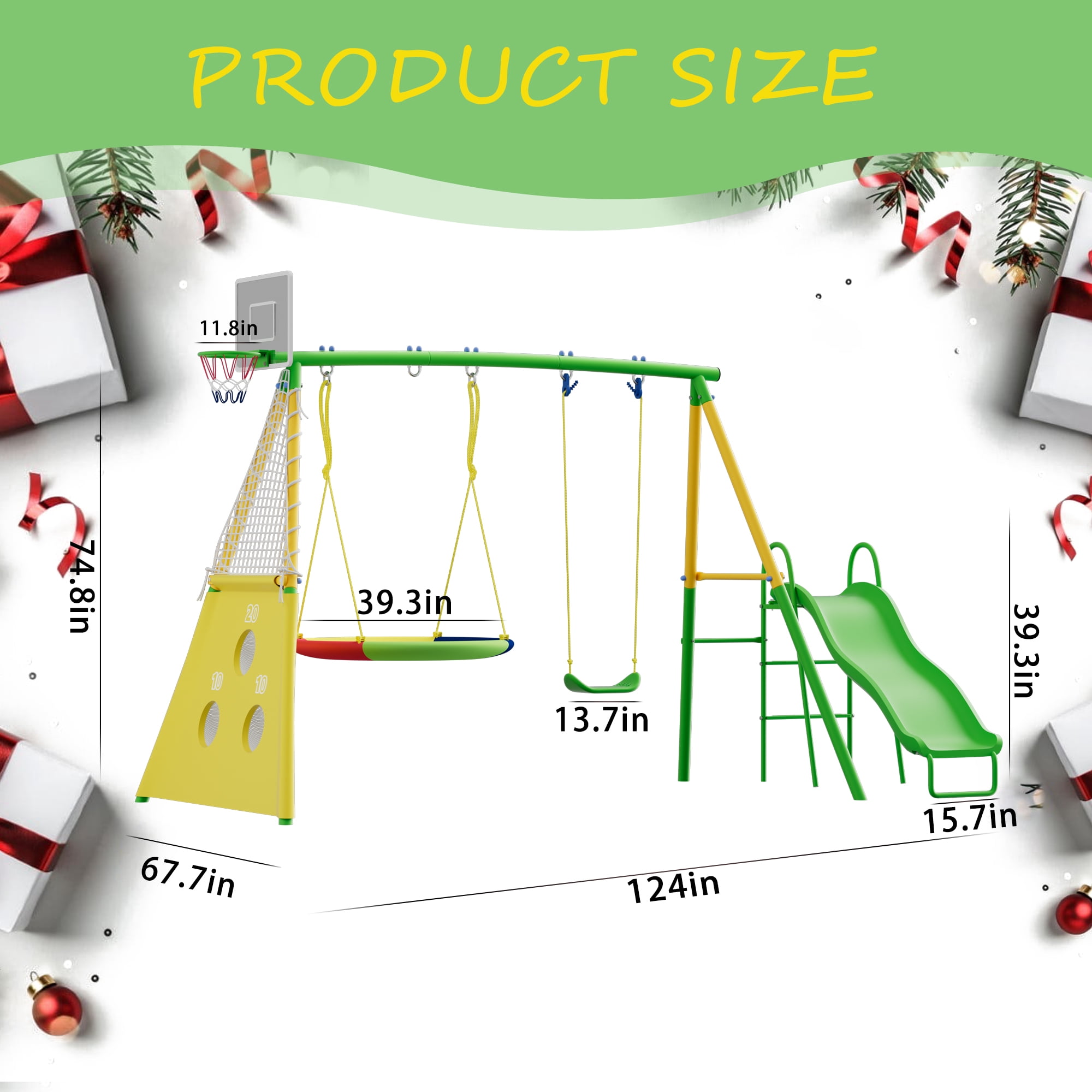 Shengchao Trade Metal Kids Swing Sets with Heavy Duty Outdoor A-Frame, 2 Swings
