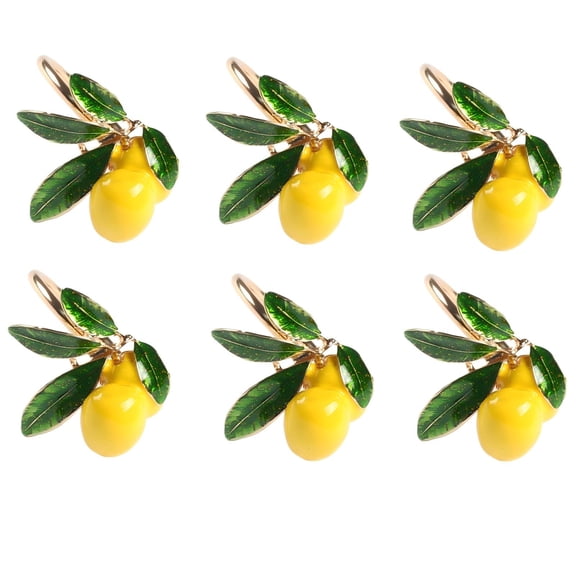 Sinkoo 6pcs Lemon Napkin Rings, Yellow Lemon Table Napkin Holders with Green Leaf Design, Decorative Metal Napkin Buckles for Dining Table, Wedding, Party, Holiday Dinner