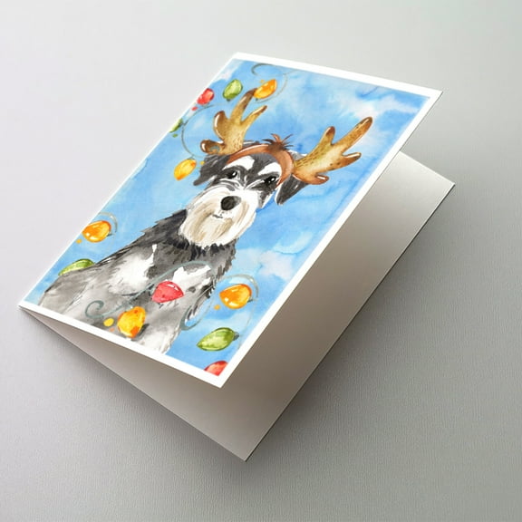 Christmas Lights Schnauzer Greeting Cards and Envelopes Pack of 8