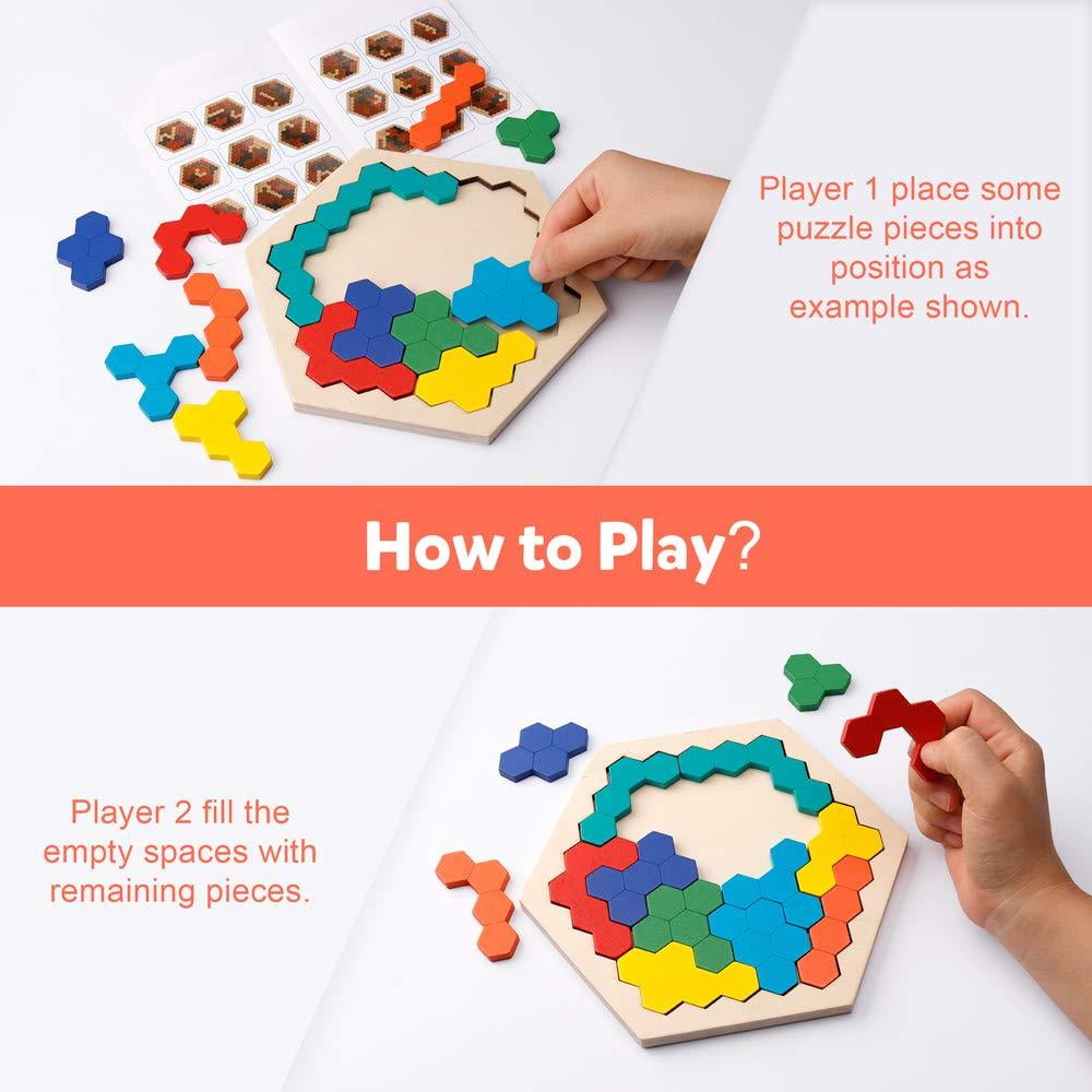 Eye-Hand Coordination Exercise 6 in 1 Cube 3D Wooden Puzzle and A Set of Wooden Tangram Childrens Educational Toys Childrens Brain Thinking and Imagination Stimulation Marine Animal
