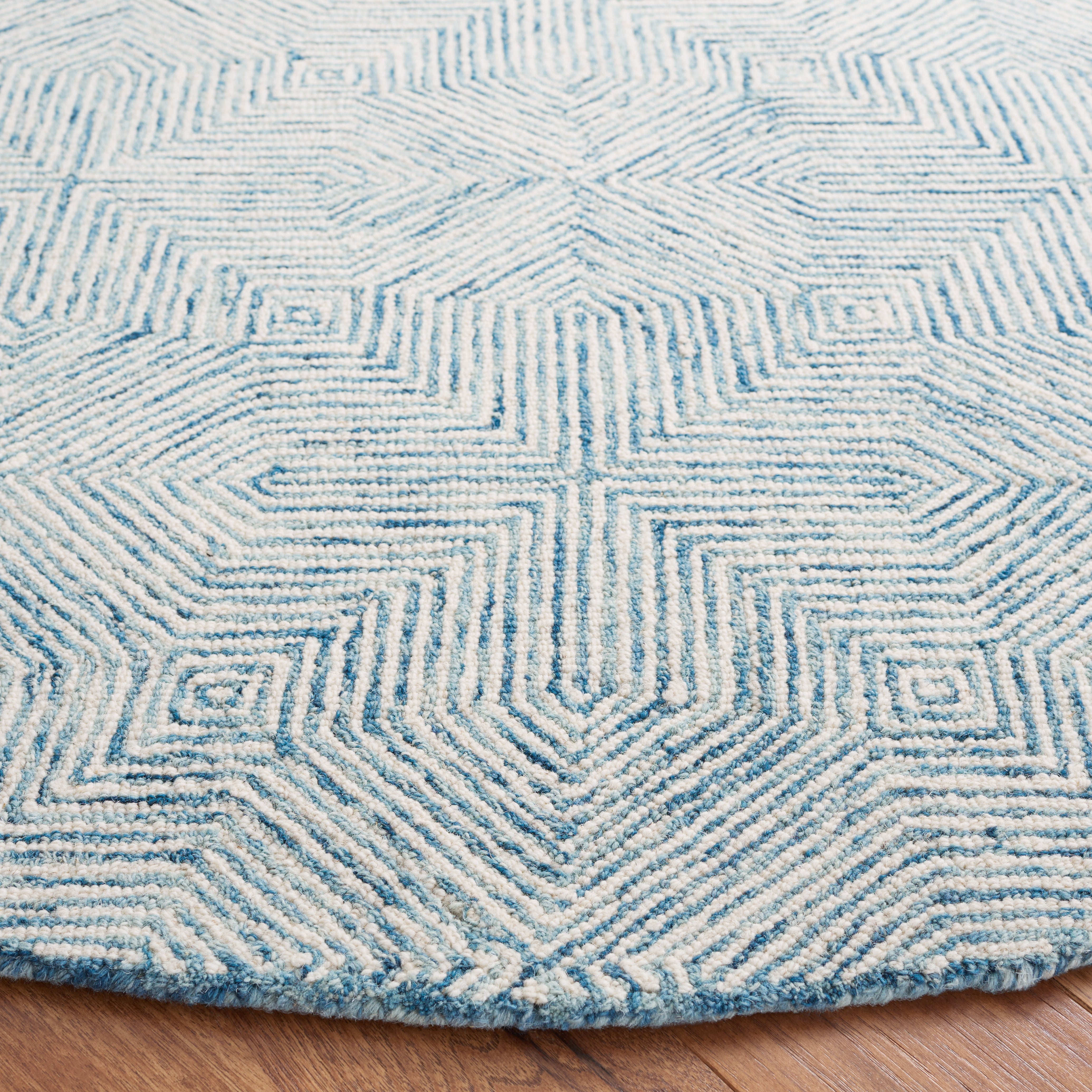 SAFAVIEH Abstract Malvina Geometric Area Rug, Blue/Ivory, 6' x 6' Round