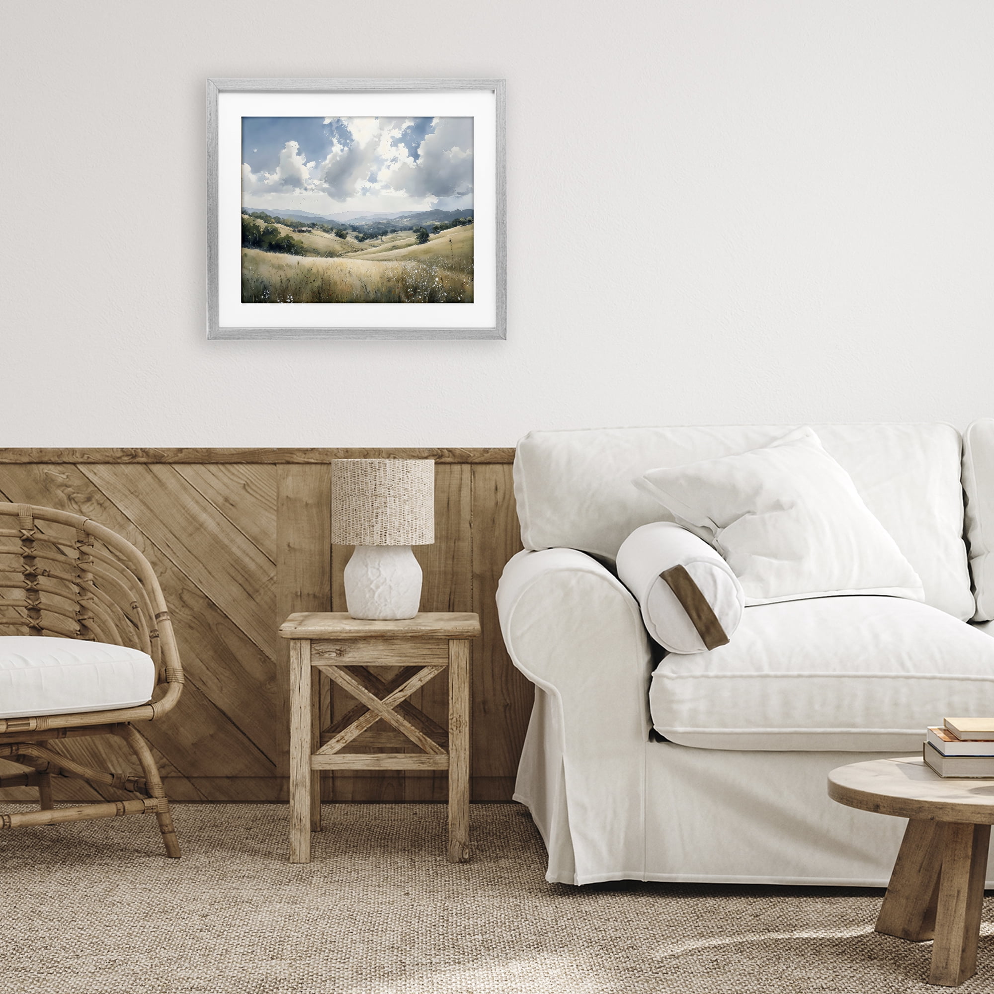 Stupell Industries Distant Hill House in Meadow Gray Framed Print Under Glass, design by Franklyn Gregory