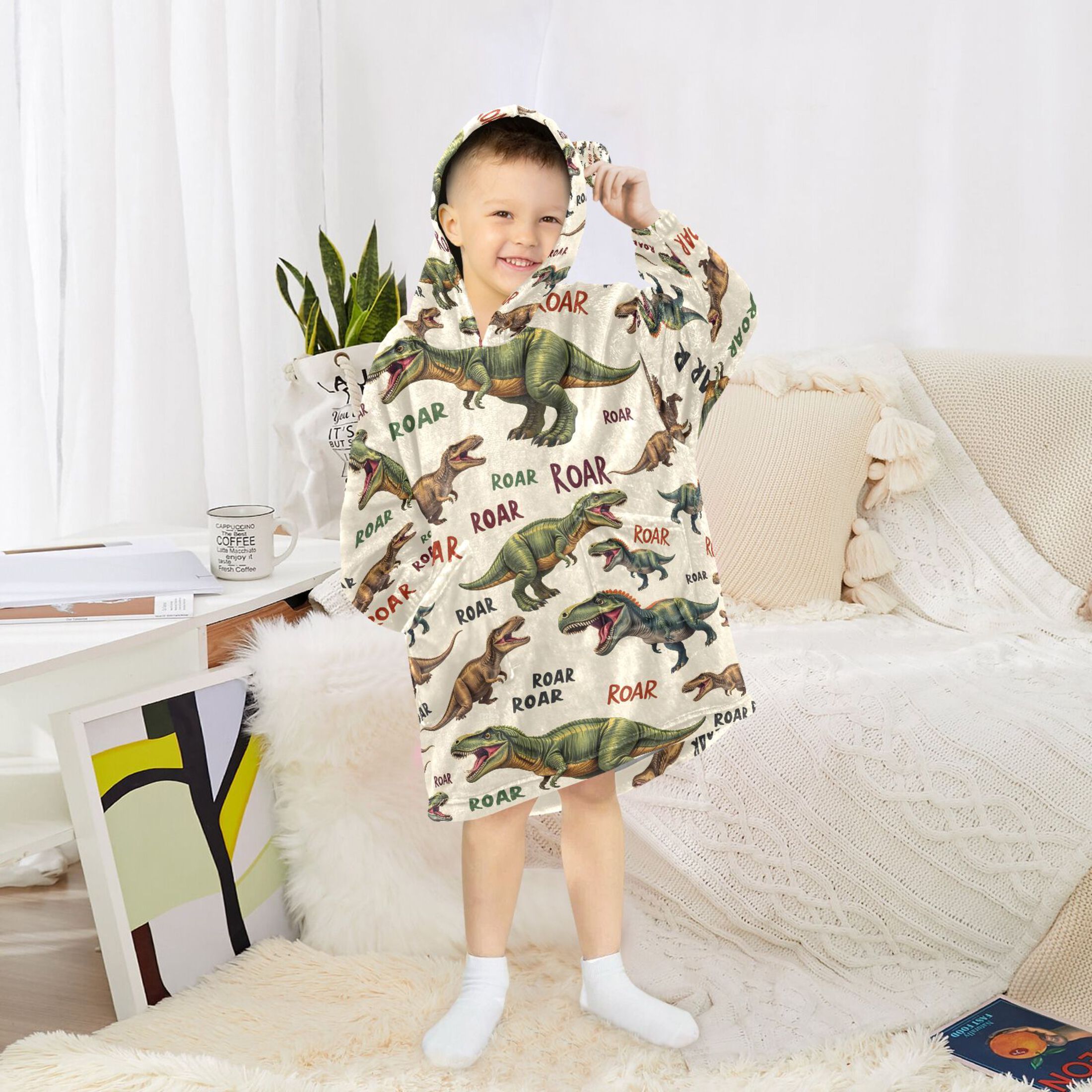 joogoo Blanket Hoodie for Cartoon Dinosaur-d1 Oversize Sweatshirt 3-14 YR L