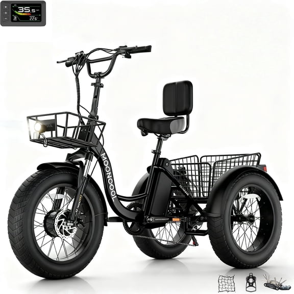 MOONCOOL All-Terrain Electric Tricycle for Adults, 1100w Motor 48V 14.5Ah Battery,7-Speed 20" x 4.0" Fat Tire 3 Wheel Electric Bike , 25-60 miles