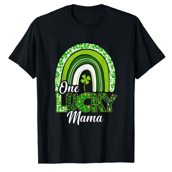 AALJY One Lucky Mama St Patrick's Day Mom Shamrock Mother's Day T-Shirt