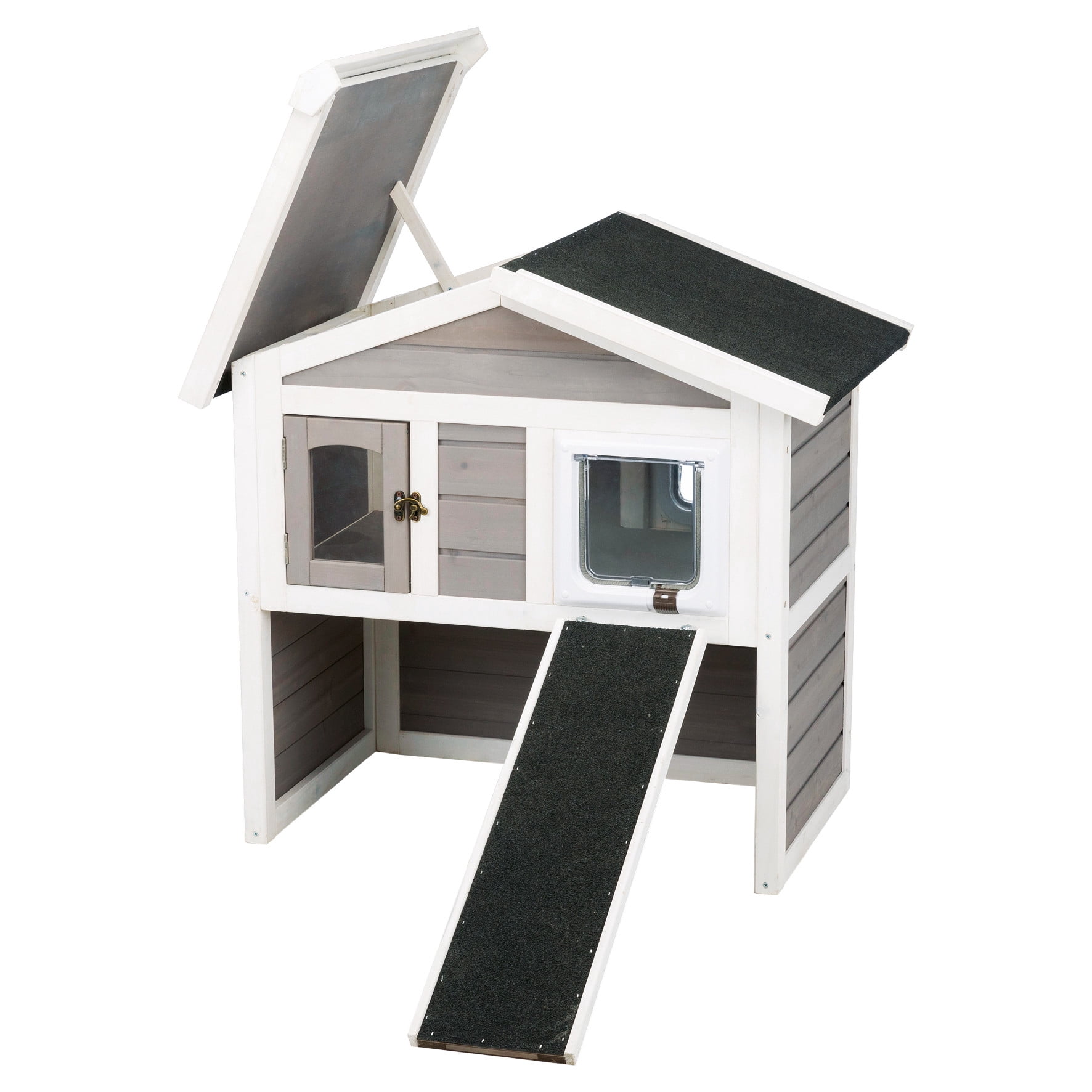 TRIXIE natura Elevated Weatherproof & Insulated Outdoor Cat House with Door Flaps, Gray