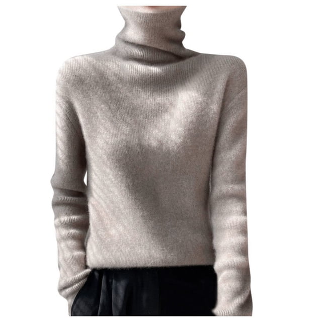 Chandail Col Roulé pour Femmes Hiver Tricoté Ajusté Col Montant Doux Chaud Confortable Décontracté Élégant Confortable