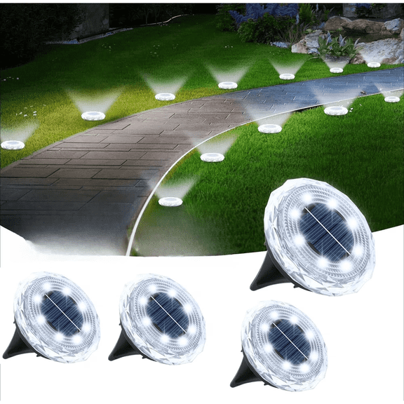 Solar Ground Lights 4Pack, Upgraded Solar Garden Lights Waterproof Long Lasting for Pathway Walkway Patio (Cool White)