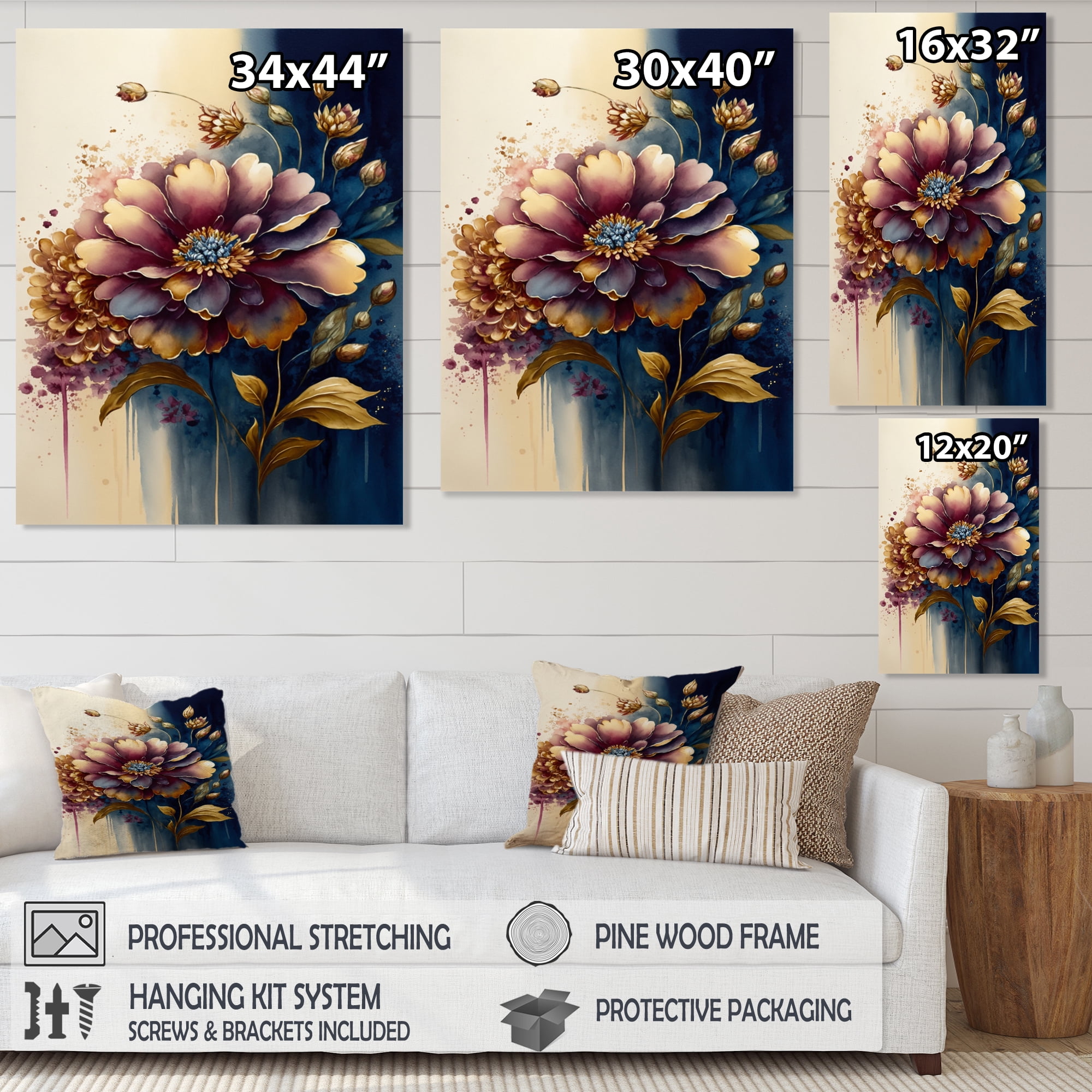 Designart Night Shade Zinnia Floral Design III Canvas Wall Art