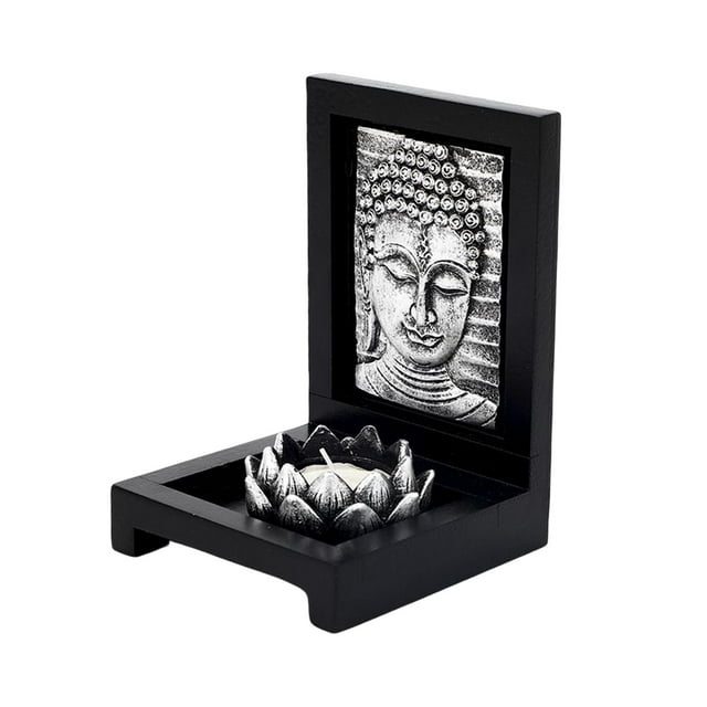 yuksok Buddha Candle Holder Ornament Sculpture Creative Lotus Base Garden Decor for