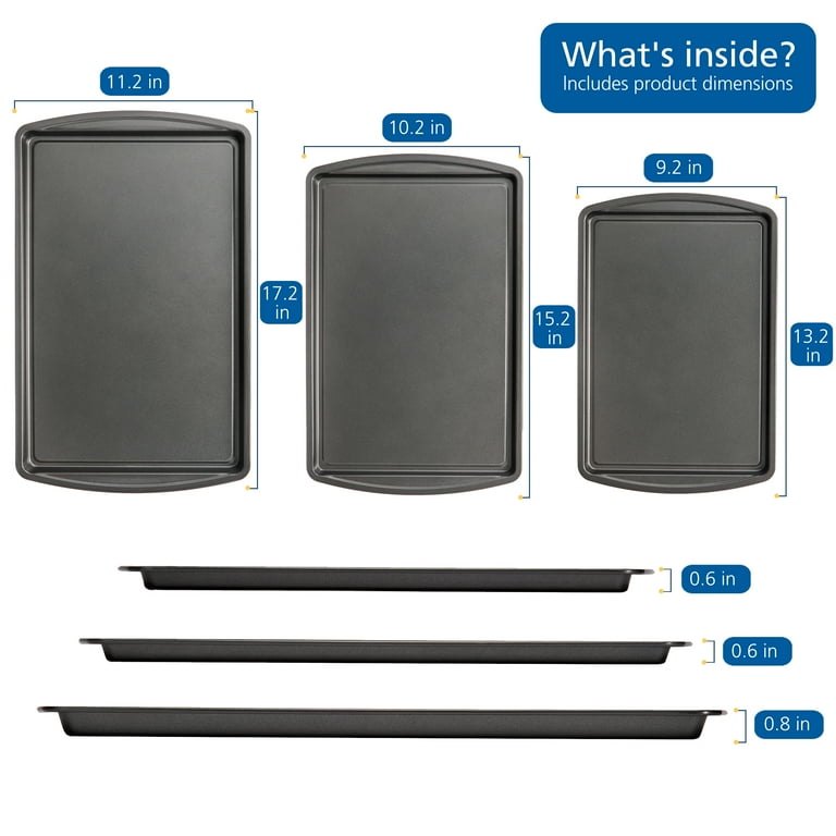 Mainstays 3pc Carbon Steel Cookie Sheet Bakeware Set, 11x17, 10x15