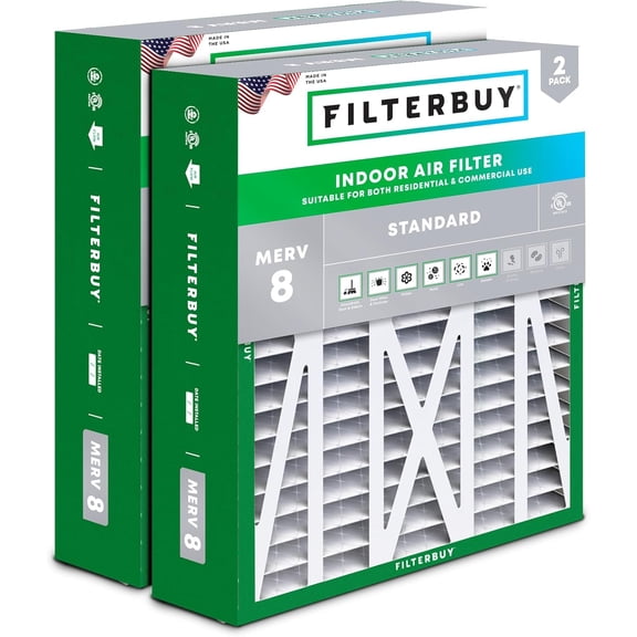 Filterbuy 20x23x5 Air Filter MERV 8 Dust Defense, Pleated HVAC AC Furnace Filter Replacement for Carrier, Bryant & More, 2-Pack