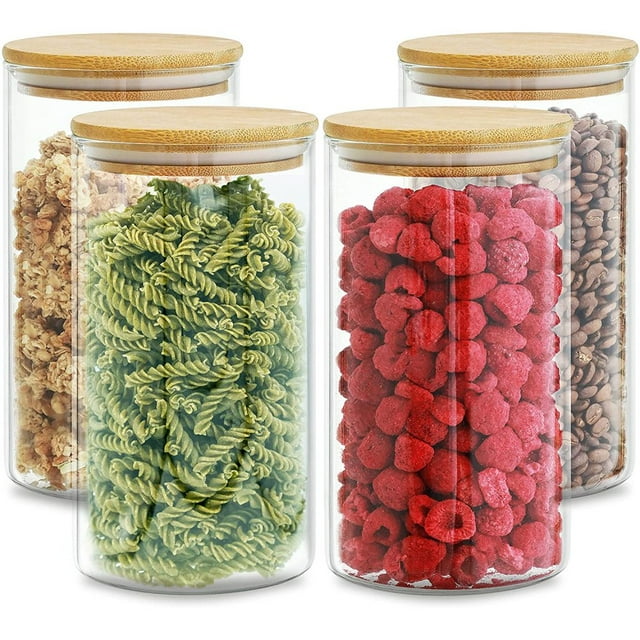 Praknu Glass Storage Jars with Lid Set of 4 Airtight 8 Seals 1.2 L Dishwasher Safe