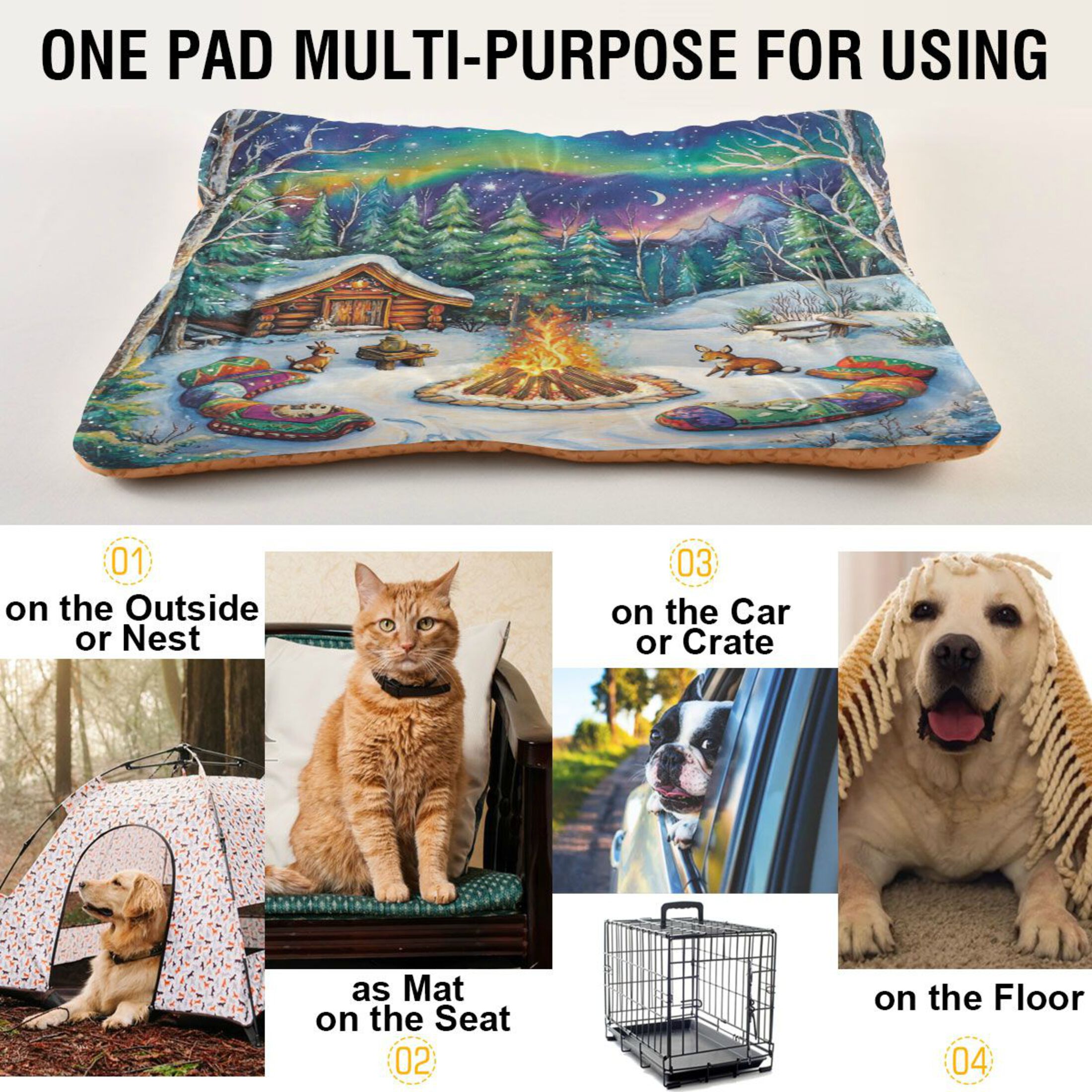 Qxltty Forest Aurora Night View Ped Pad Wear-resistant and Hard to Bite Through Sleeping Pad for Small Medium Large Dogs Winter Pet Bed 36×24in